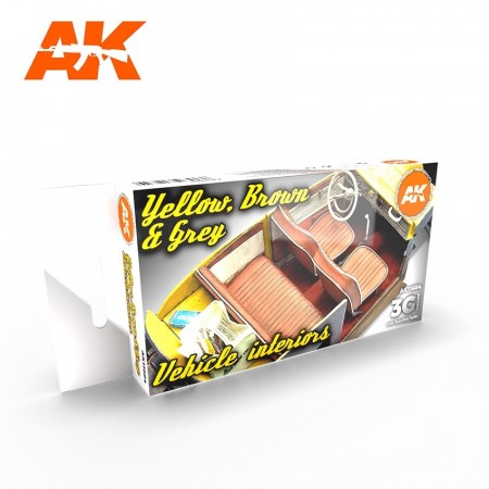 AK-Interactive AK 11684 YELLOW, BROWN & GREY VEHICLE INTERIORS SET